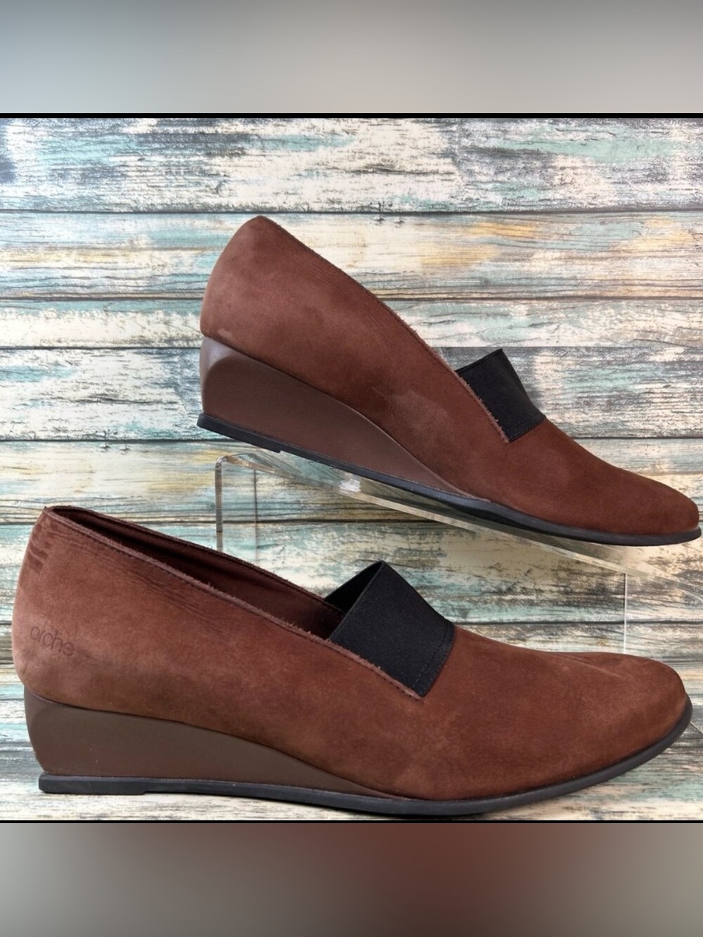 Arche Wedge Pumps Womens 9.5 Brown Nubuck Leather Dress Formal Shoe Comfort Heel